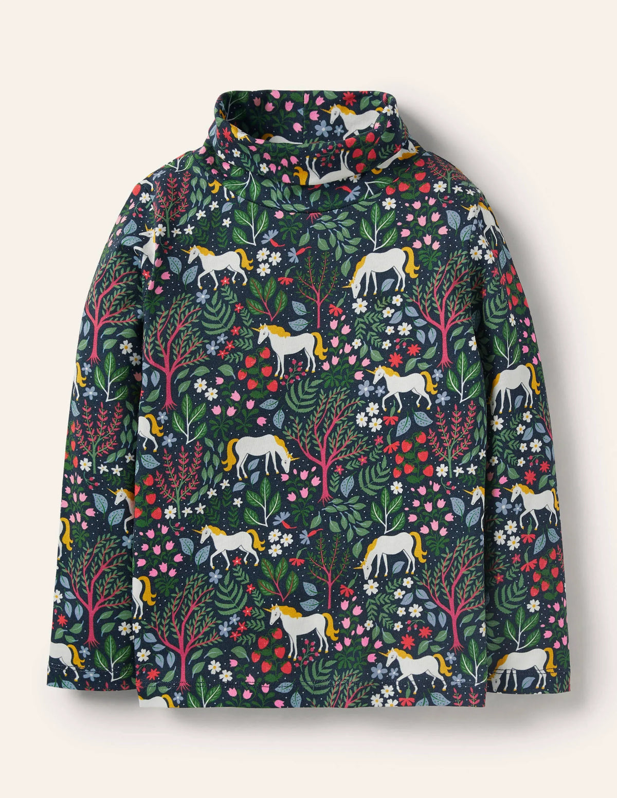 Roll Neck Supersoft T-shirt-Stormy Blue Unicorn Tapestry