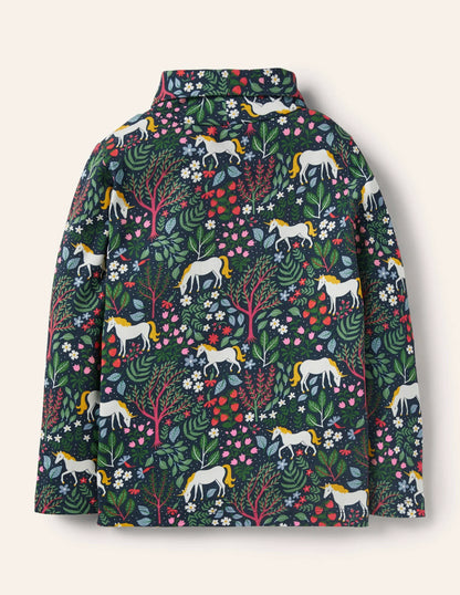 Roll Neck Supersoft T-shirt-Stormy Blue Unicorn Tapestry