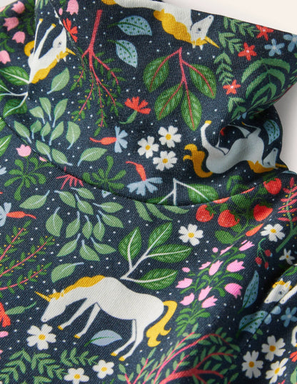 Roll Neck Supersoft T-shirt-Stormy Blue Unicorn Tapestry