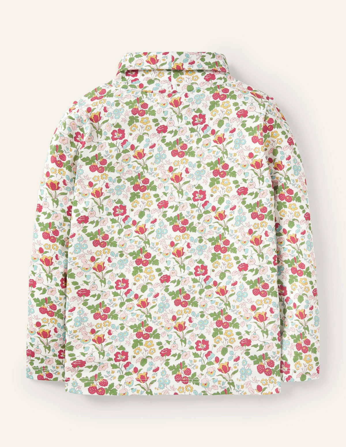 Roll Neck Supersoft T-shirt-Ivory Autumn Berry Floral