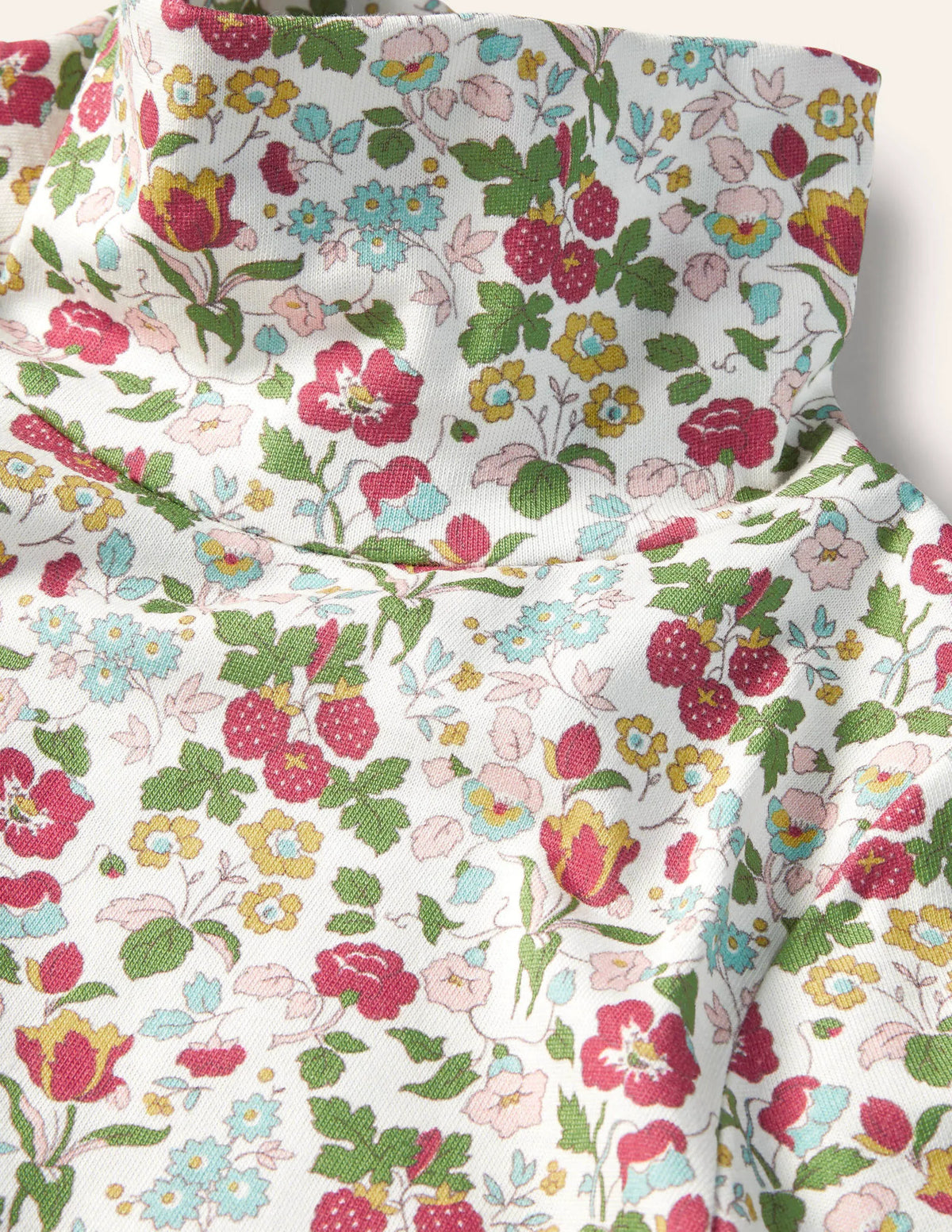 Roll Neck Supersoft T-shirt-Ivory Autumn Berry Floral