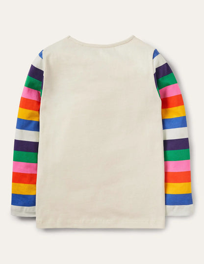 Hotchpotch Animal T-shirt-Multi Stripe/Ivory Pumpkin