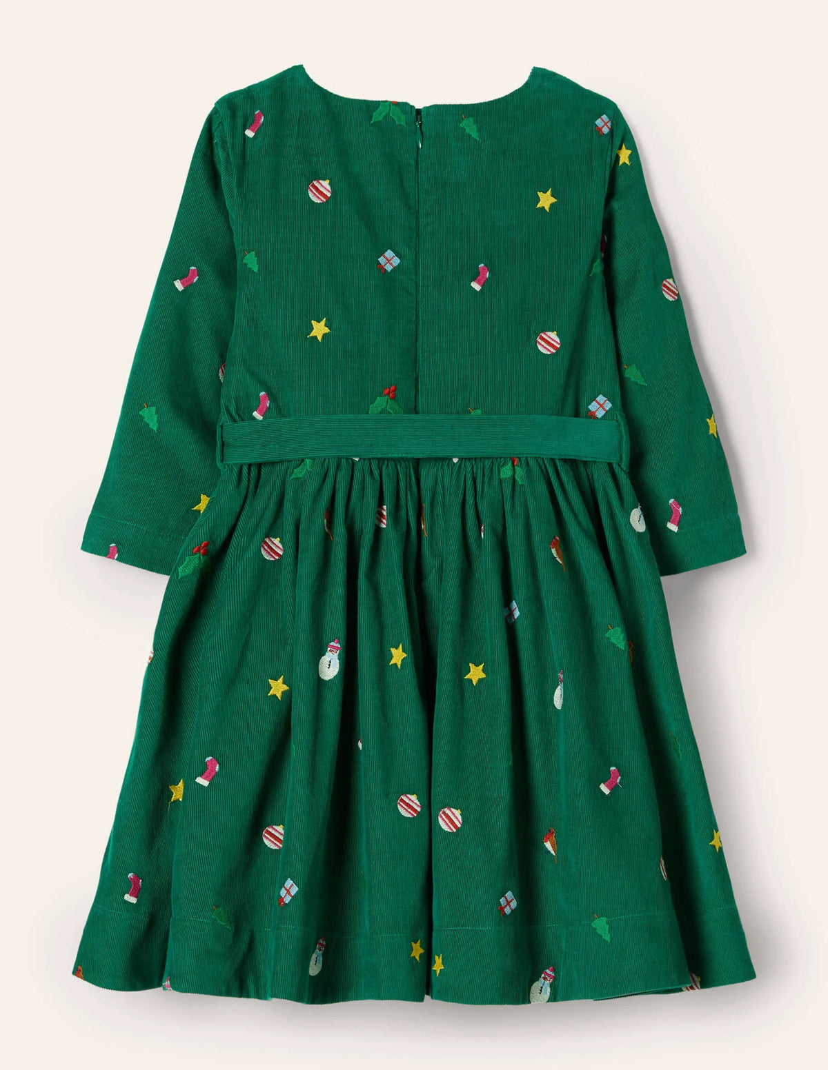 Embroidered Cord Dress-Forest Green