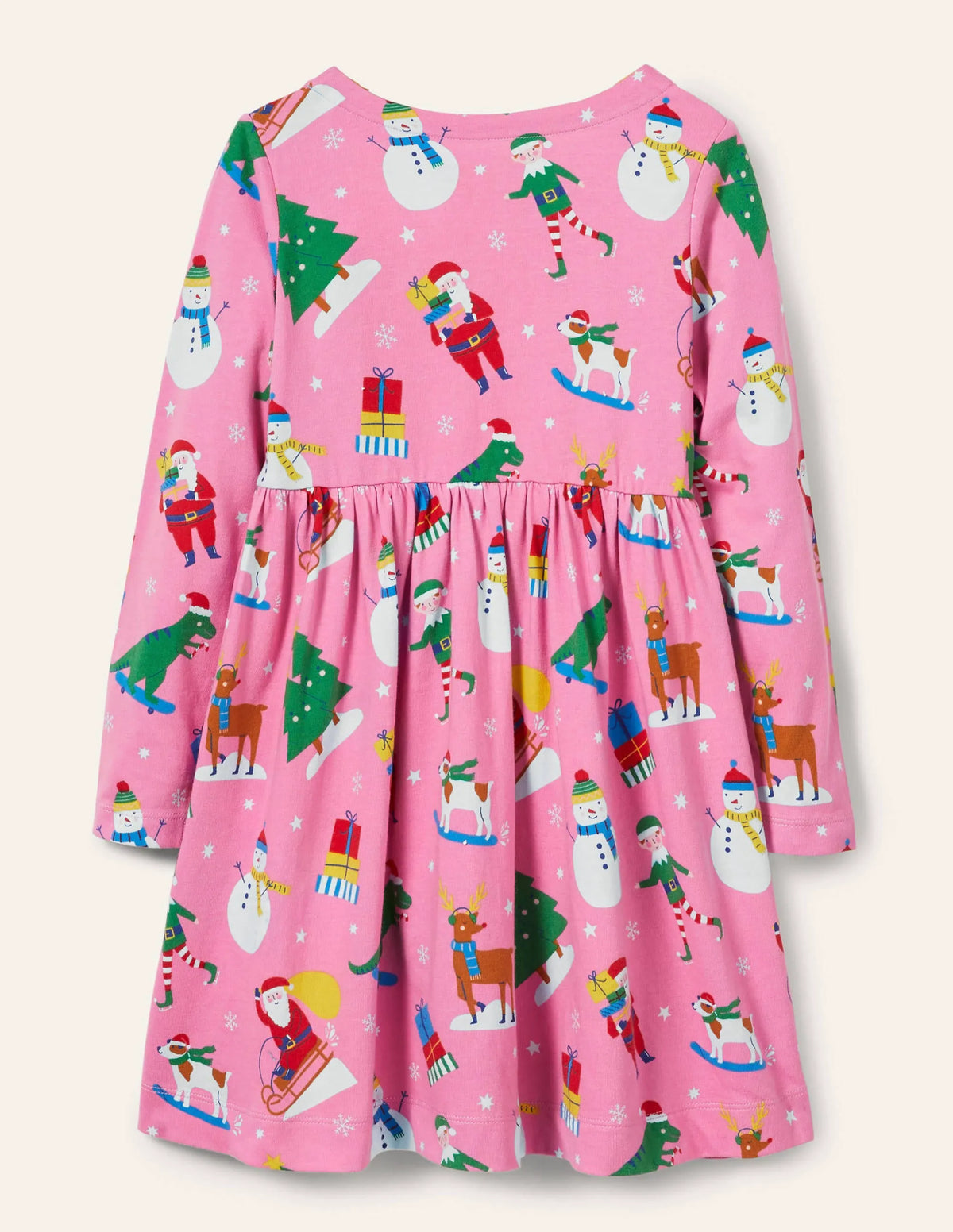 Long Sleeve Fun Jersey Dress-Petal Pink Festive Friends