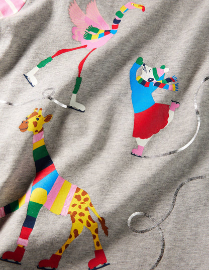 Hotchpotch Animal T-shirt-Grey Marl Ice Skating