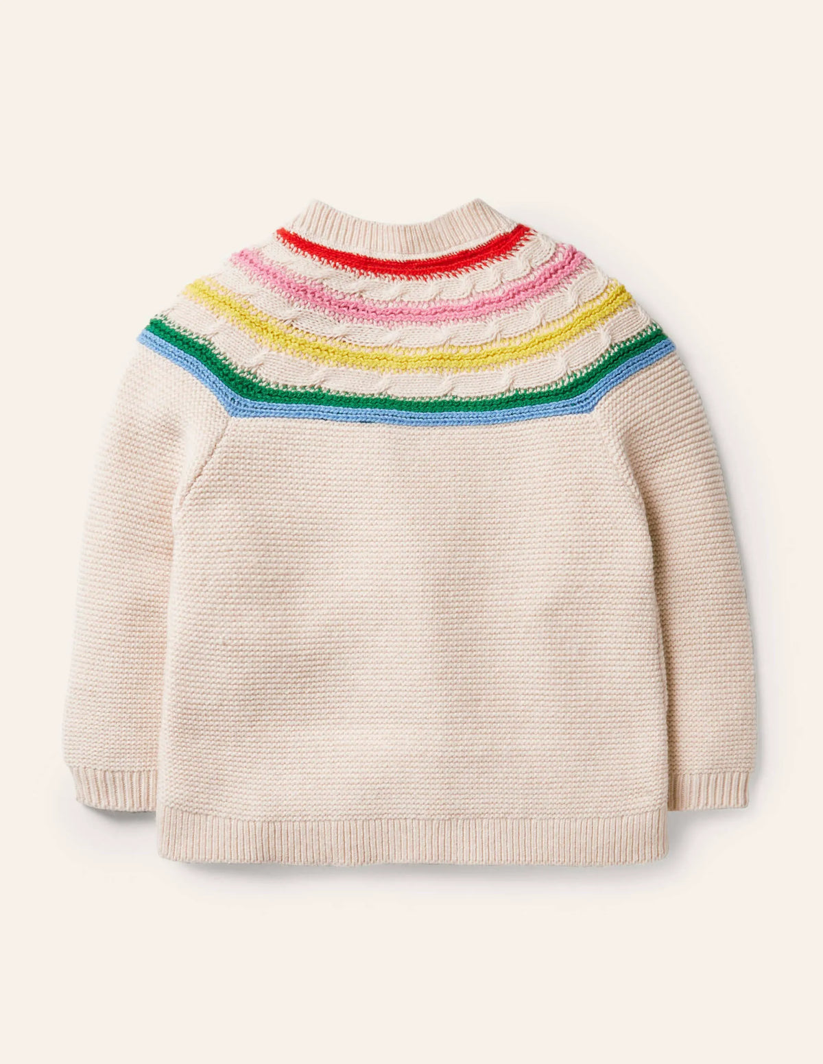 Fun Rainbow Yoke Cardigan-Ecru Marl