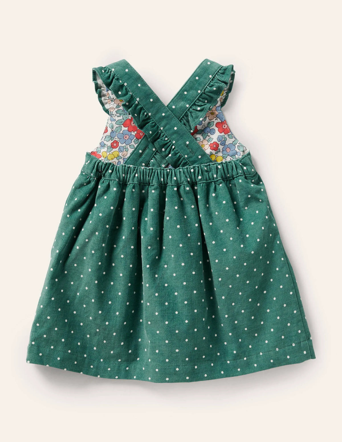 Spotty Appliqué Cord Pinnie-Sardinia Green Foxes