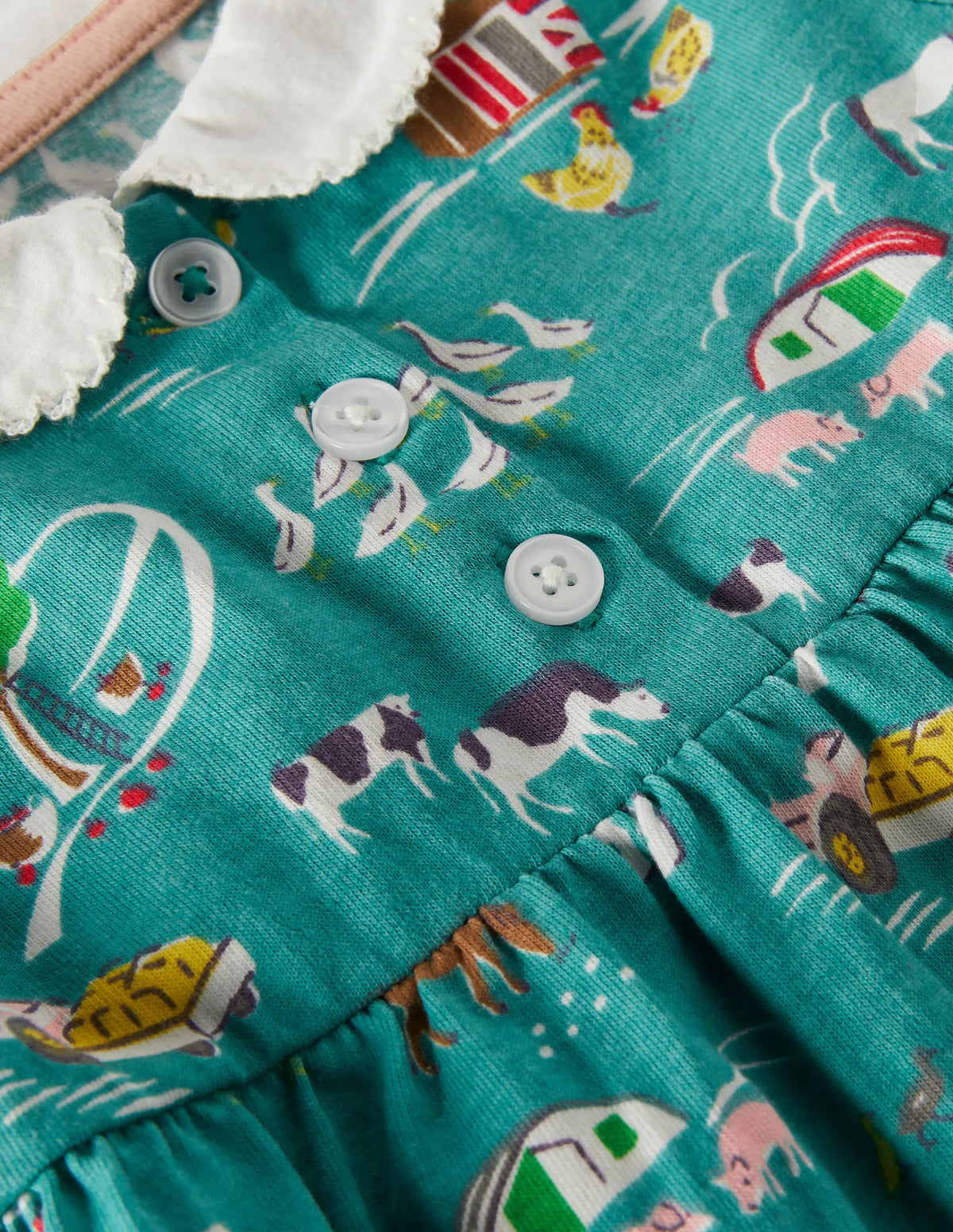 Jersey Collared Dress-Brook Blue Farmyard