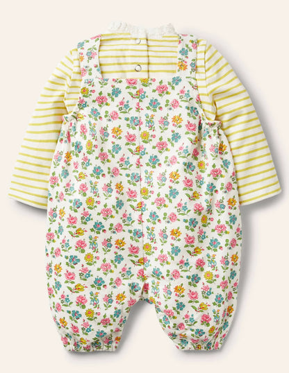 Cord Overalls Set-Ivory Patchwork Floral
