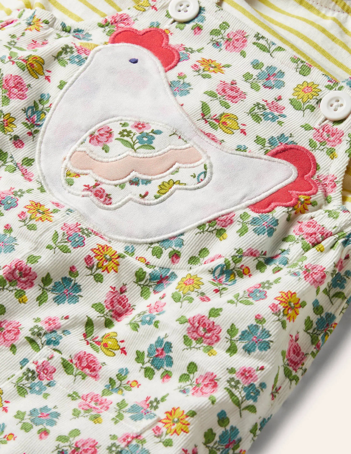 Cord Overalls Set-Ivory Patchwork Floral