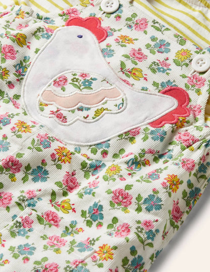 Cord Overalls Set-Ivory Patchwork Floral