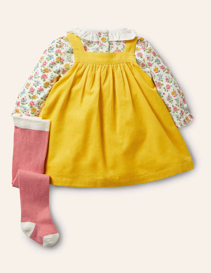 Cord 3 Piece Pinnie Set-Sweetcorn Yellow Tractors