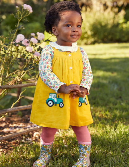 Cord 3 Piece Pinnie Set-Sweetcorn Yellow Tractors