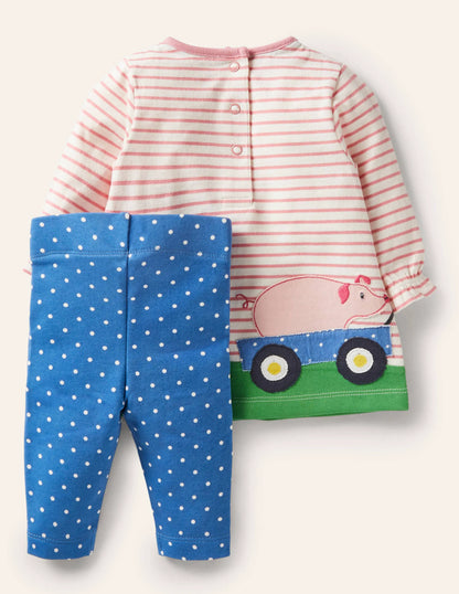 Big Appliqué Dress Set-Elizabethan Blue Farm