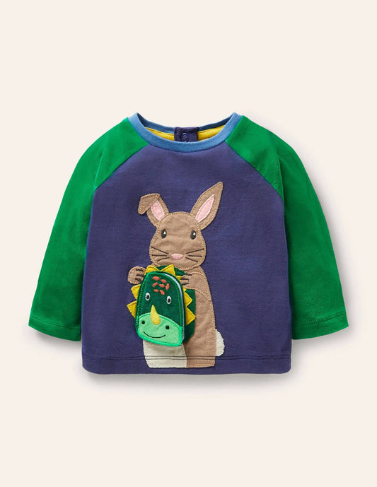 Lift-the-flap Raglan T-shirt-Starboard Blue Bunny