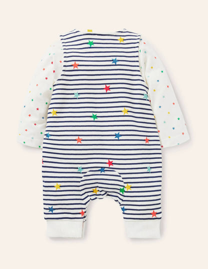 Organic Overalls Set-Multi Star Stripe