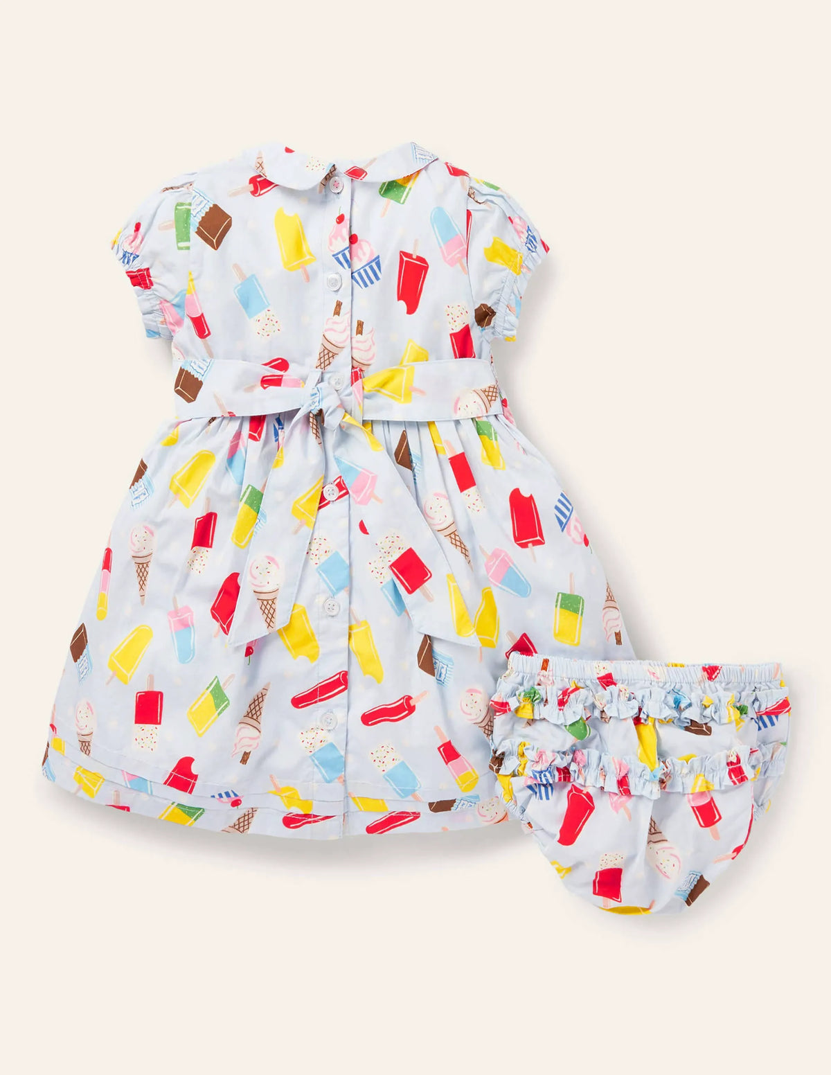 Nostalgic Smocked Woven Dress-Provence Blue Ice Creams