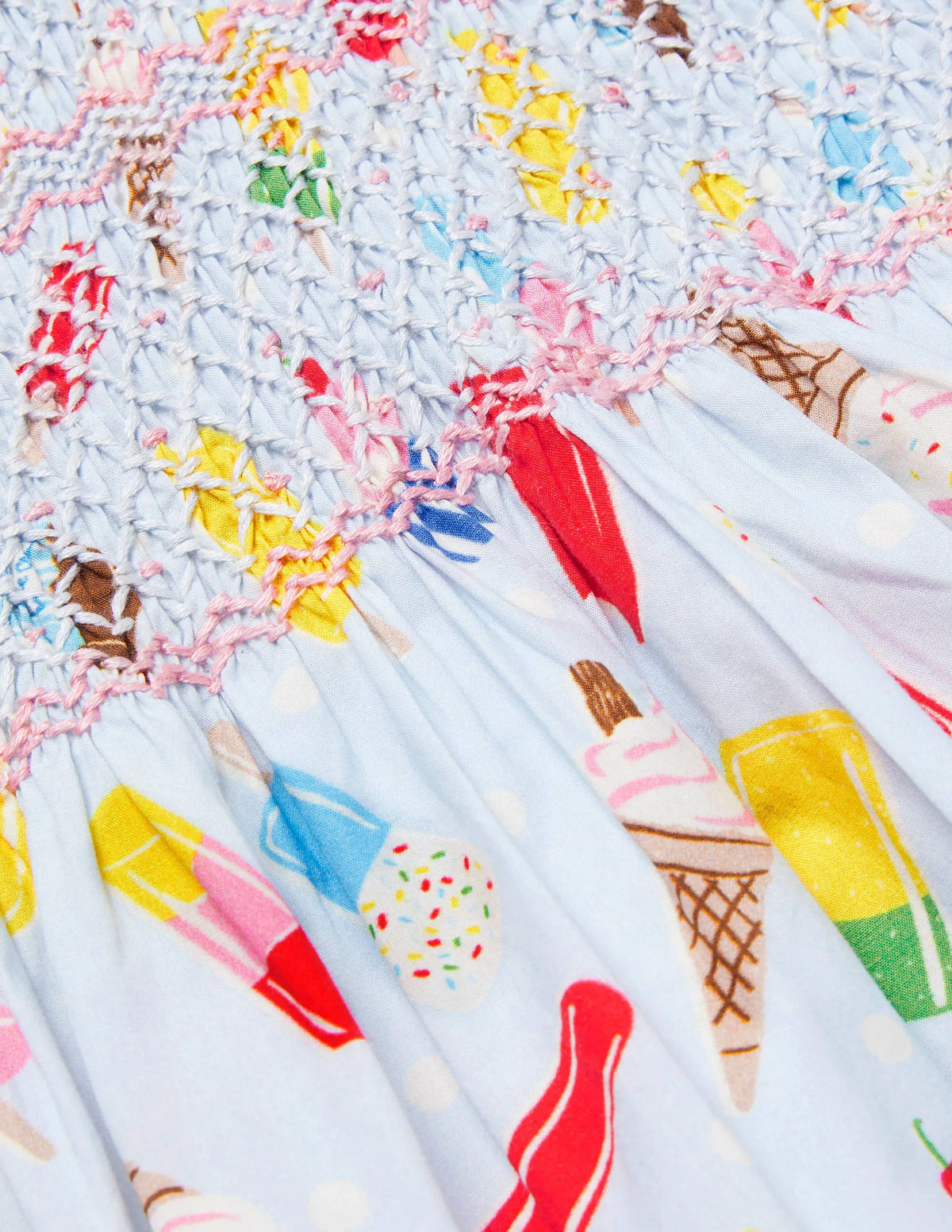 Nostalgic Smocked Woven Dress-Provence Blue Ice Creams