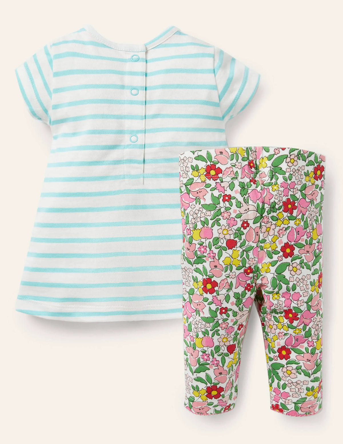 Appliqué Dress & Leggings Set-Ivory/Aqua Blue Truck