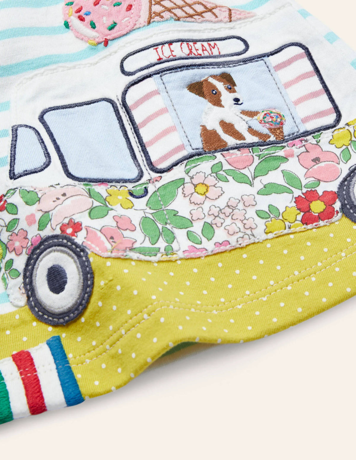 Appliqué Dress & Leggings Set-Ivory/Aqua Blue Truck