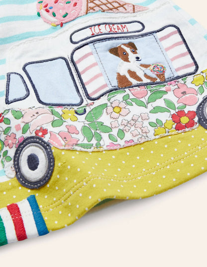 Appliqué Dress & Leggings Set-Ivory/Aqua Blue Truck