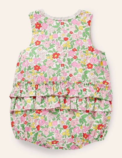 Frill Woven Romper-Pink Lemonade Vintage Floral