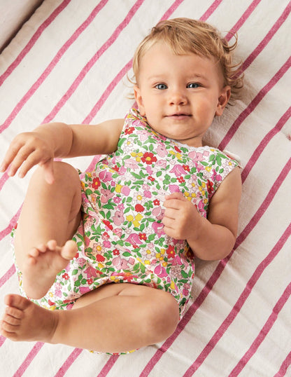 Frill Woven Romper-Pink Lemonade Vintage Floral