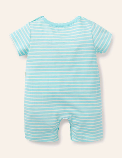 Jersey Appliqué Romper-Ivory/Georgian Blue Ducks