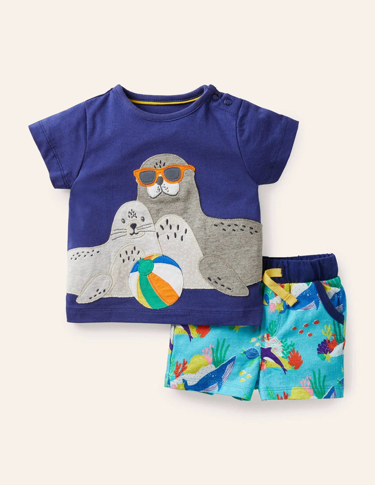 Vacation Appliqué Short Set-Aqua Blue Under the Sea