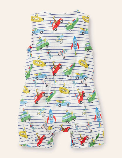 Animal Adventures Romper-Ivory/Blue Animal Adventures
