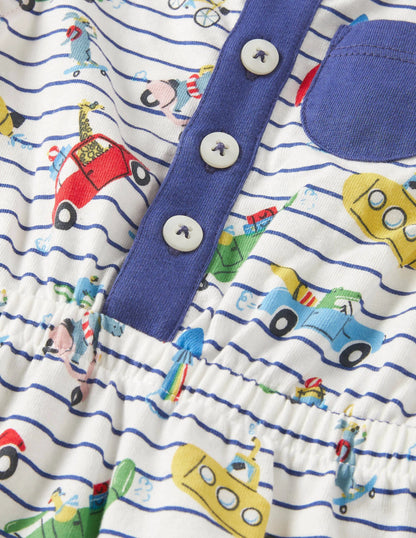 Animal Adventures Romper-Ivory/Blue Animal Adventures