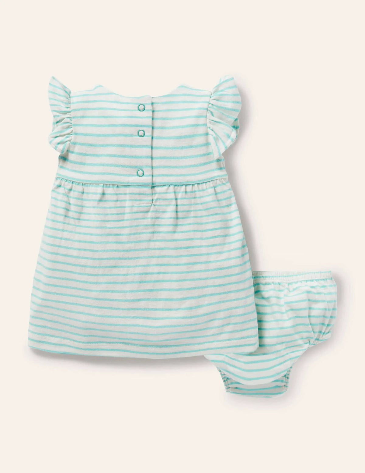 Striped Appliqué Jersey Dress-Ivory/Georgian Blue Fish
