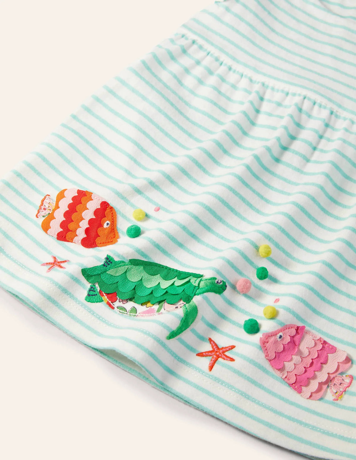 Striped Appliqué Jersey Dress-Ivory/Georgian Blue Fish
