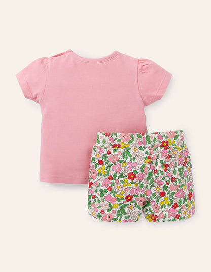 Jersey Appliqué Short Set-Pink Lemonade Vintage Floral