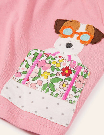 Jersey Appliqué Short Set-Pink Lemonade Vintage Floral