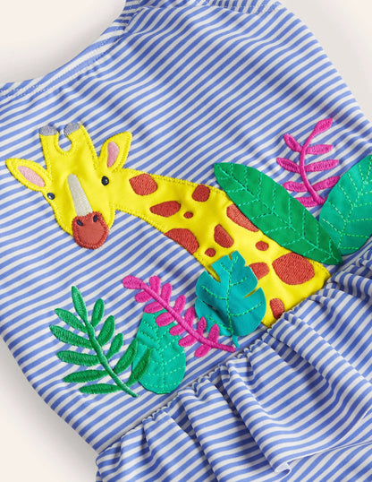 Frill Waist Swimsuit-Gulf Blue/Ivory Giraffe