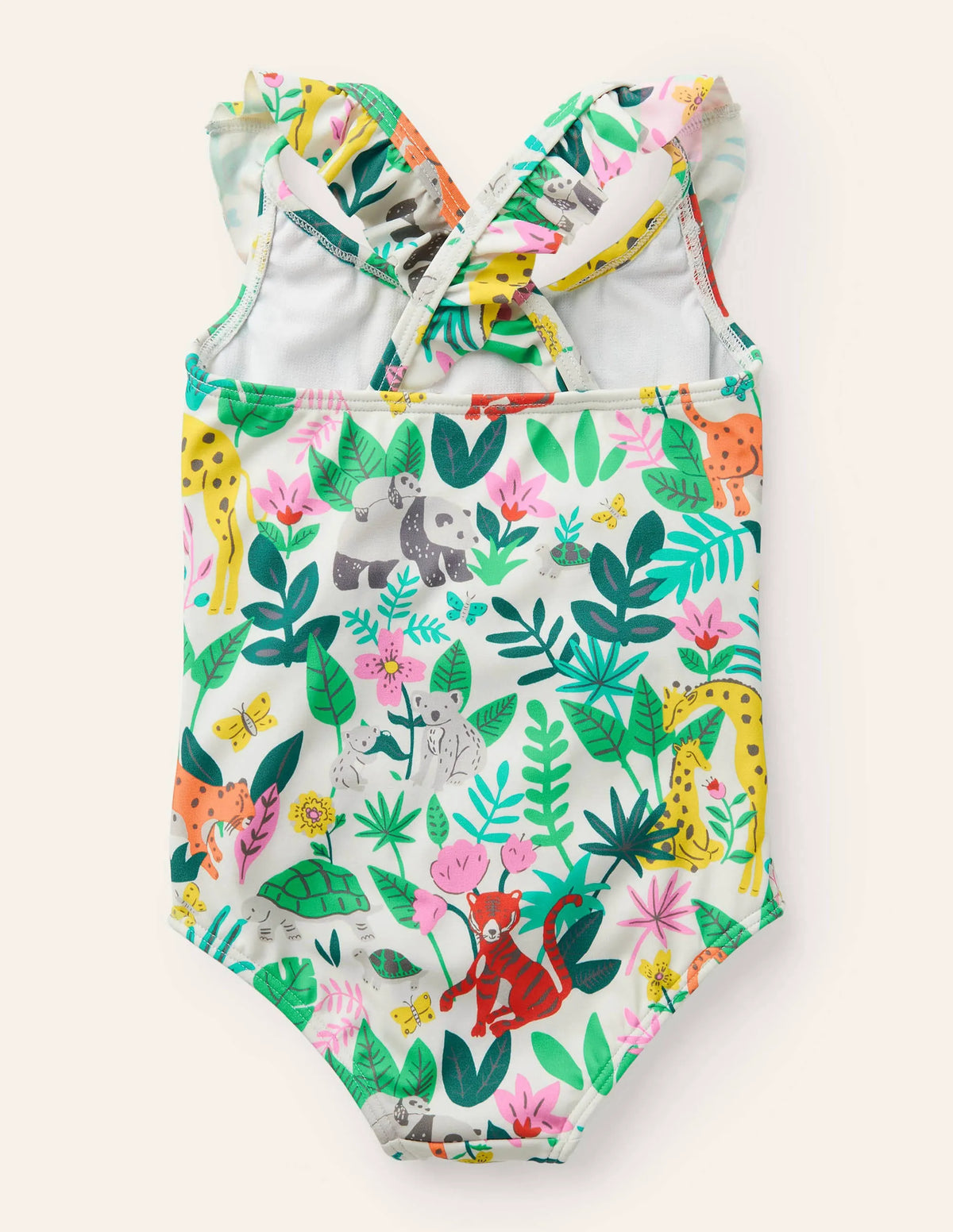 Frilly Cross-back Swimsuit-Multi Jungle Friends