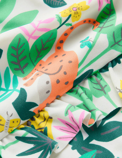 Frilly Cross-back Swimsuit-Multi Jungle Friends