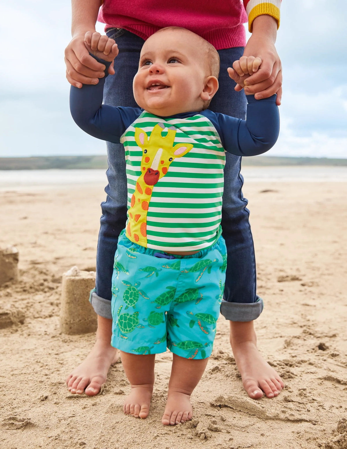 Appliqué Rash Guard-Sapling Green/Ivory Giraffe