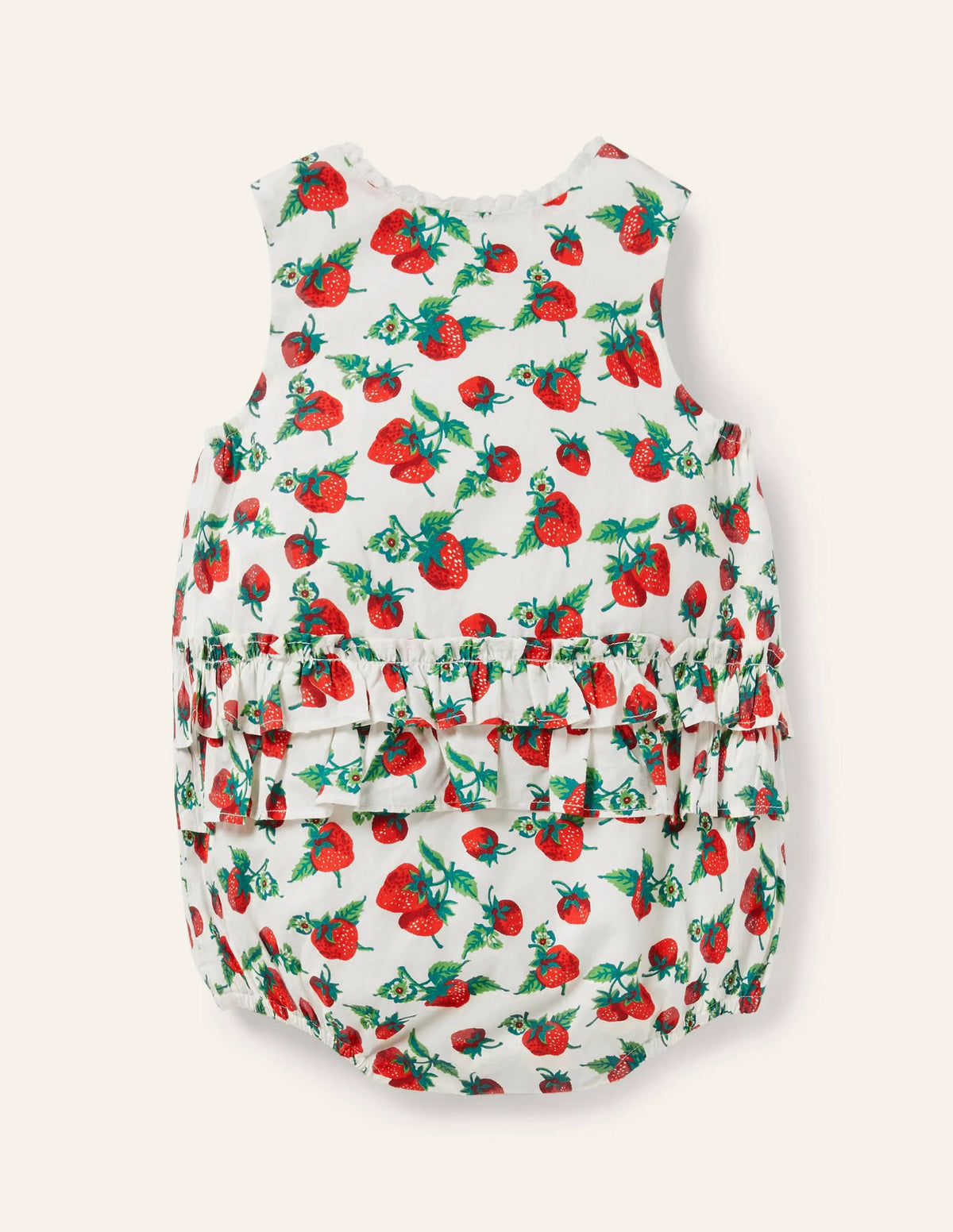 Frill Woven Romper-Ivory Vintage Strawberries