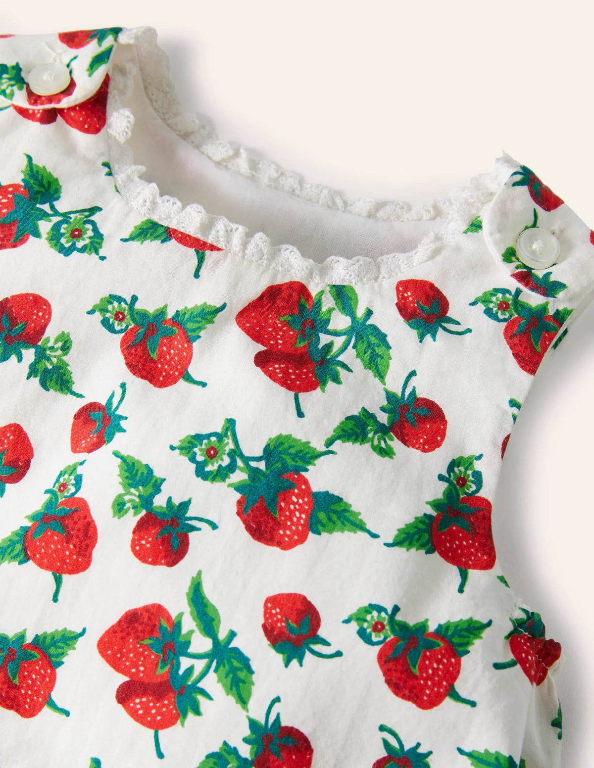Frill Woven Romper-Ivory Vintage Strawberries