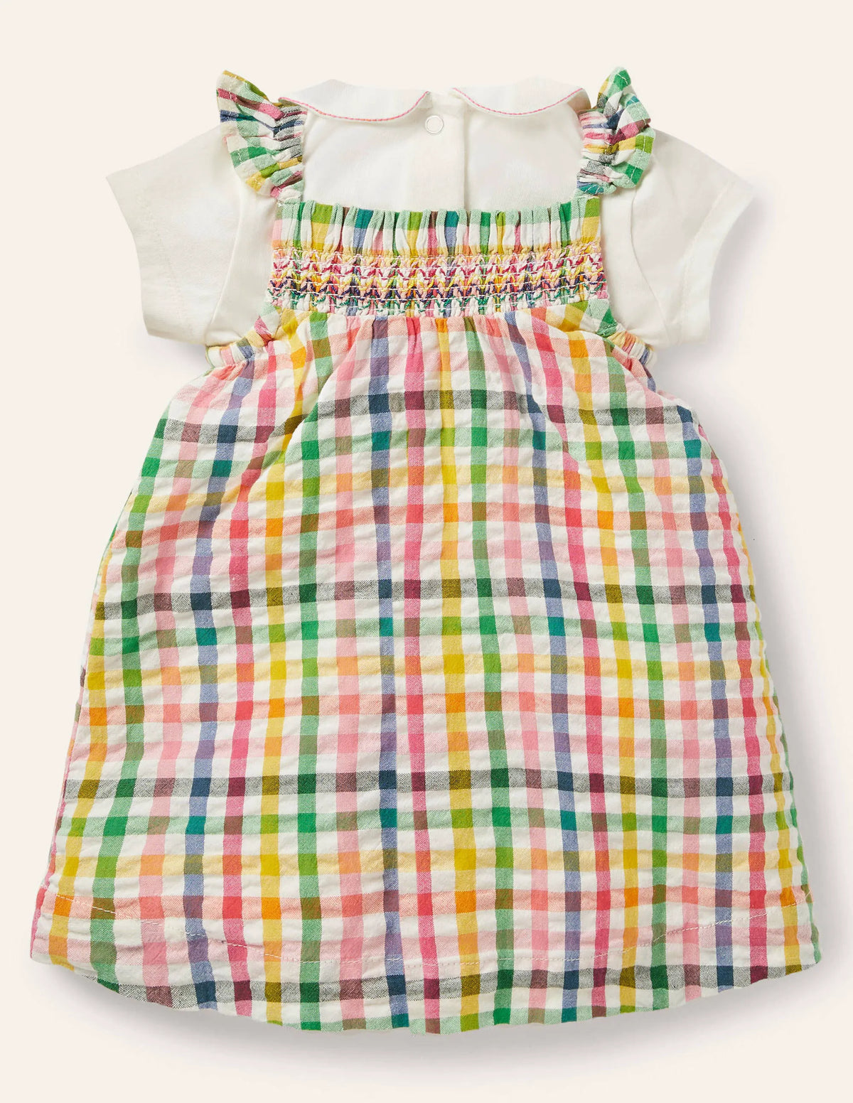 Smocked Gingham Pinnie Set-Party Pink Gingham