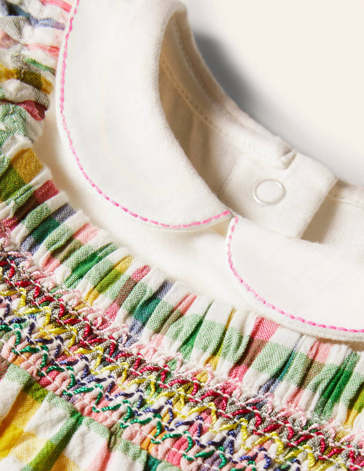 Smocked Gingham Pinnie Set-Party Pink Gingham