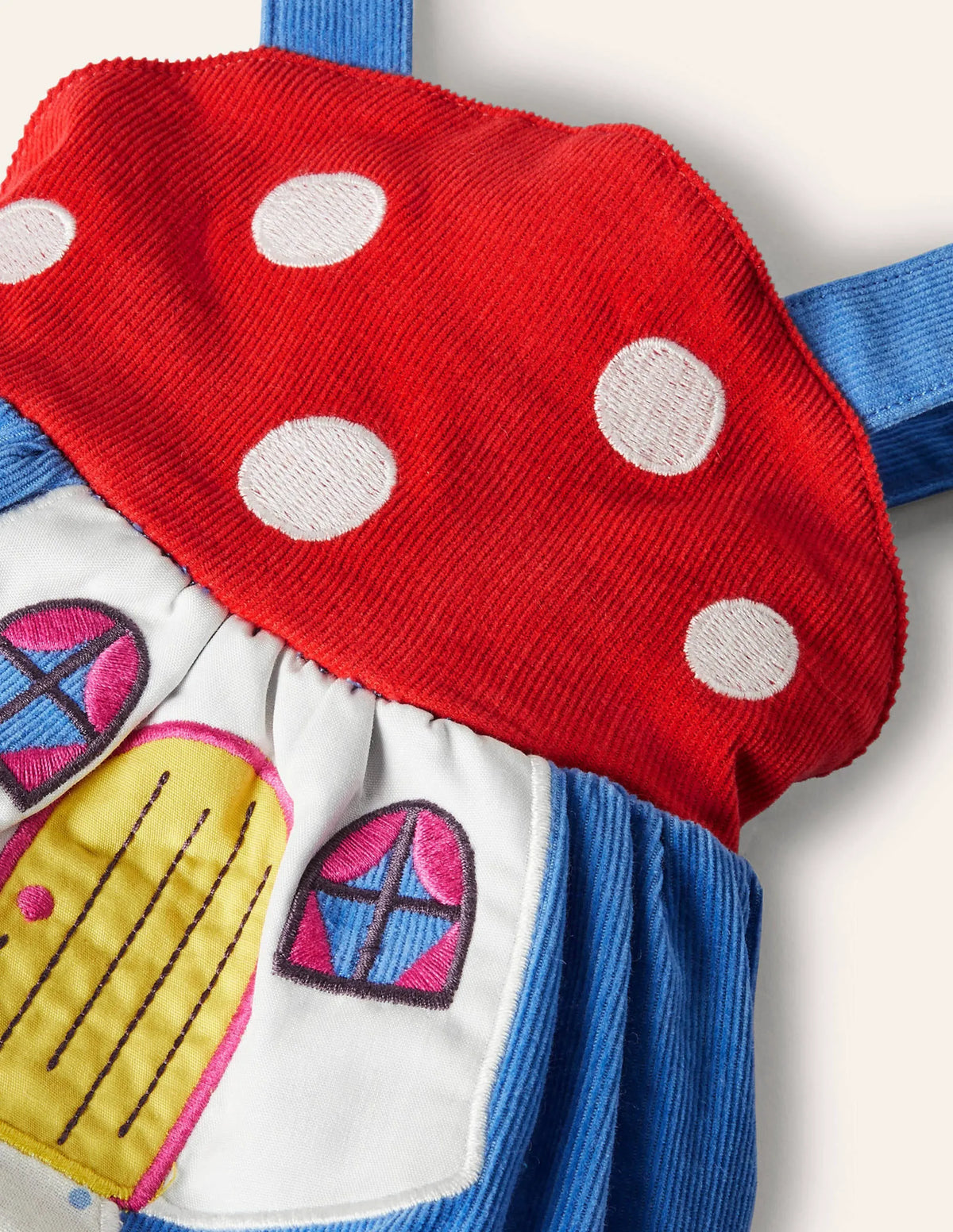 Novelty Cord Pinnie-Bright Bluebell Toadstool