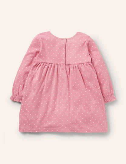 Spotty Appliqué Jersey Dress-Formica Pink Owls