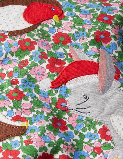 Novelty Christmas Romper-Ivory Vintage Bloom Animals