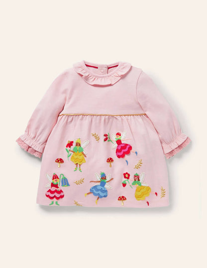 Jersey Appliqué Dress-Boto Pink Fairies