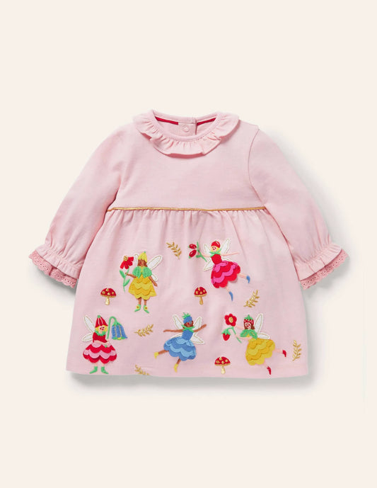 Jersey Appliqué Dress-Boto Pink Fairies