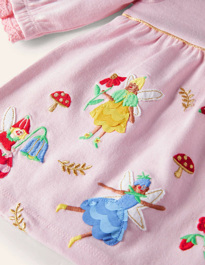 Jersey Appliqué Dress-Boto Pink Fairies