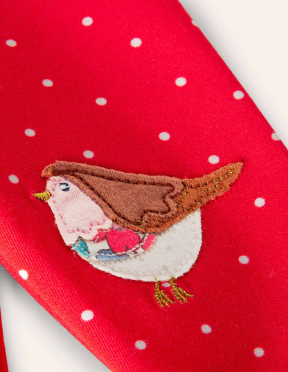 Festive Appliqué Leggings-Rockabilly Red Spot Robins